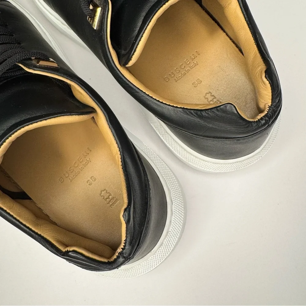 Buscemi Black Italian Leather White Sole Low Top Sneakers w/ Tan Lining Size 38 - Picture 12 of 16